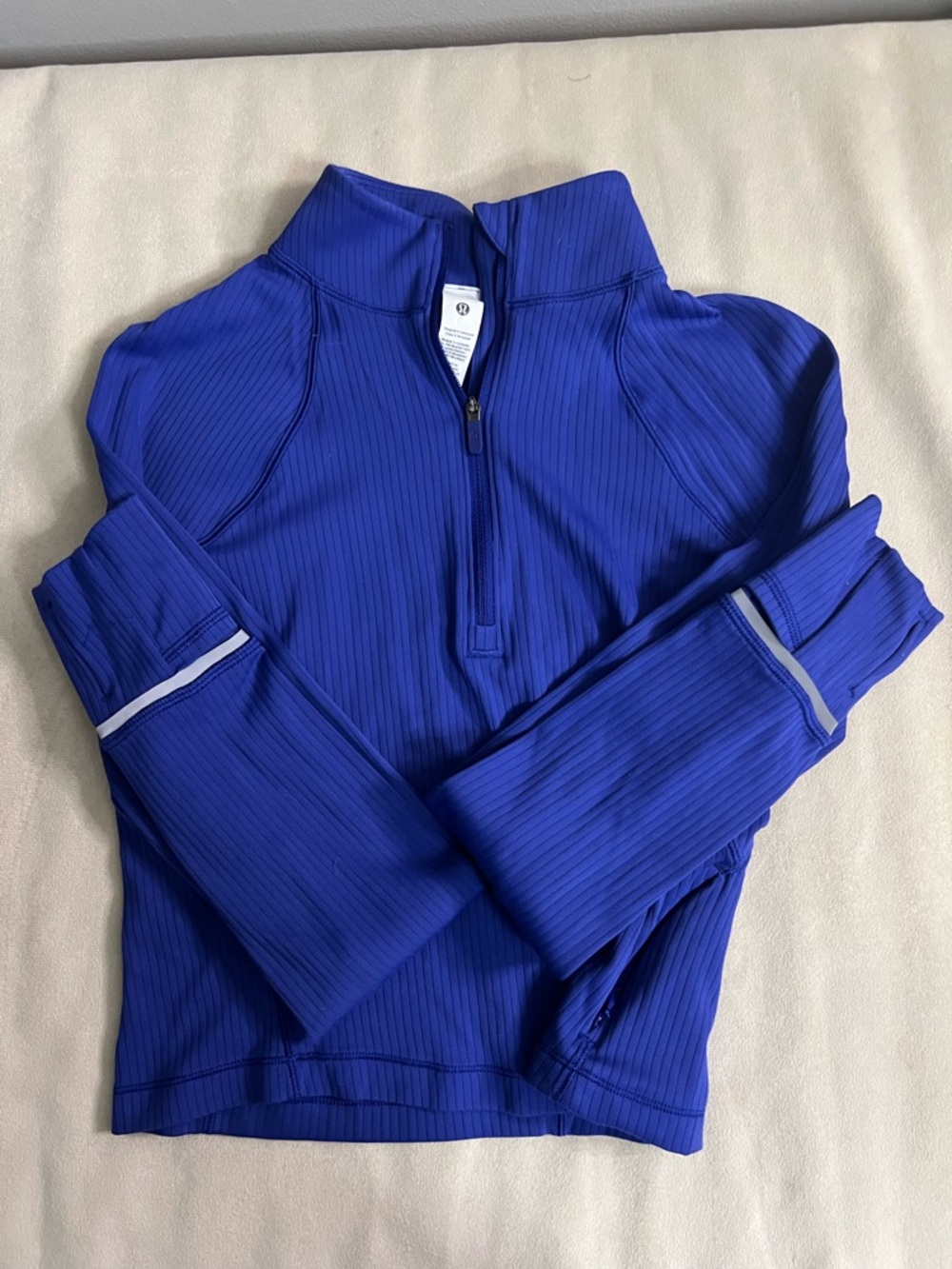 💙 Lululemon Ribbed Half Zip Running Top Size 4 Blue Reflective Thumbholes